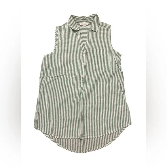 beachlunchlounge collection Linen/Cotton green & white stripe top. Size Small. - Picture 3 of 12